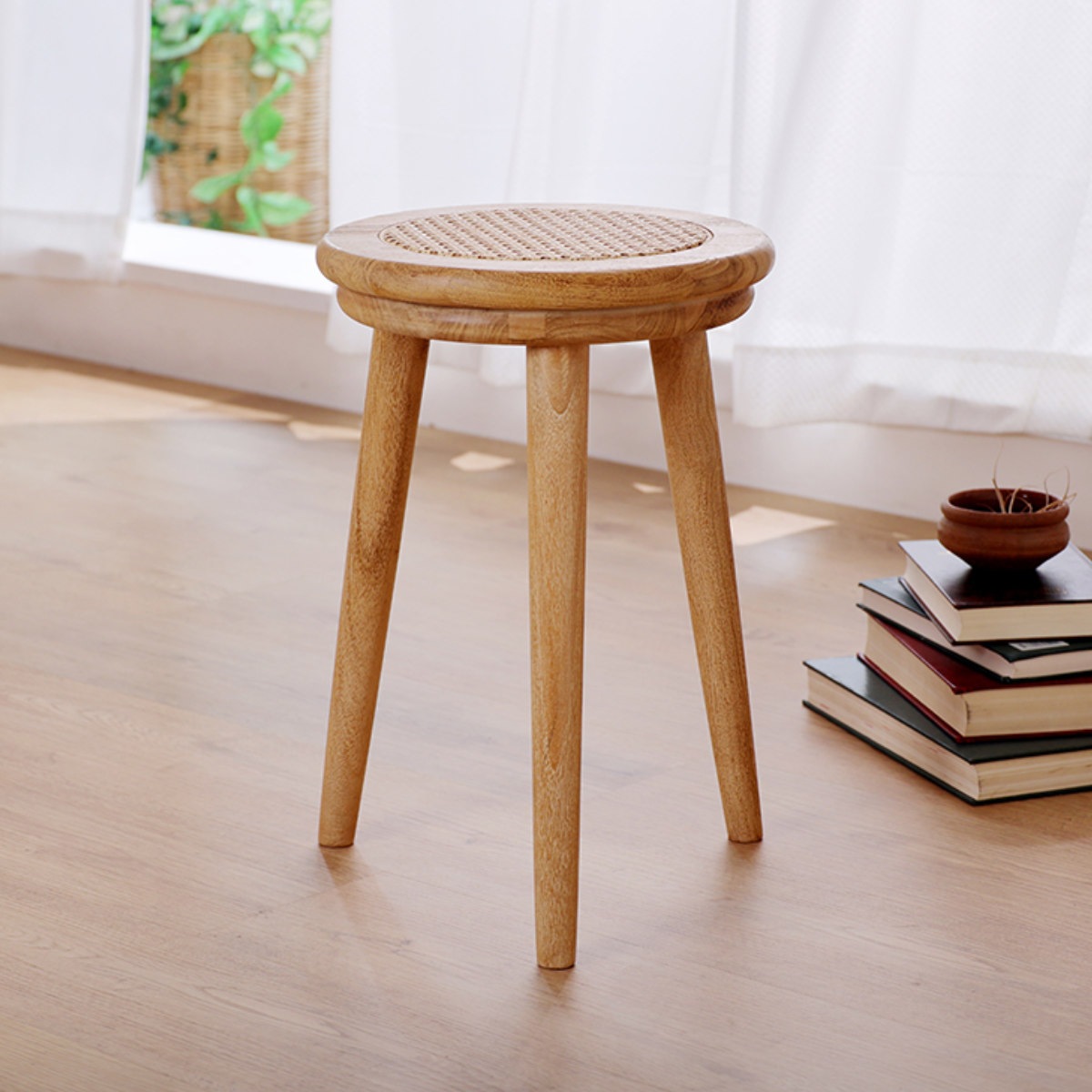 スツール ラタン 高さ44cm チーク 天然木 CALM ラタンスツール 椅子 リビング 腰かけ 籐 籐製 かごめ編み 1人掛け チェアー イス いす リビングチェア ダイニングチェア 完成品