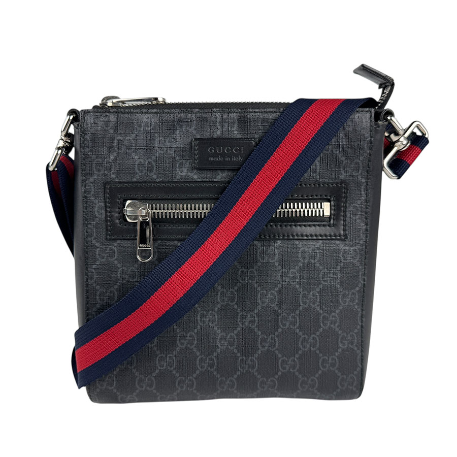 グッチ GUCCI 斜め掛けショルダーバッグ GGスプリームキャンバス ブラック/グレー/ネイビー/レッド シルバー メンズ 523599 z5318