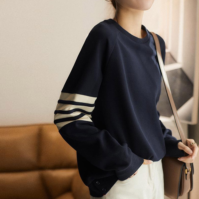 【可愛いデザイン】 シンプル 切り替え ラウンドネック 長袖 パーカー