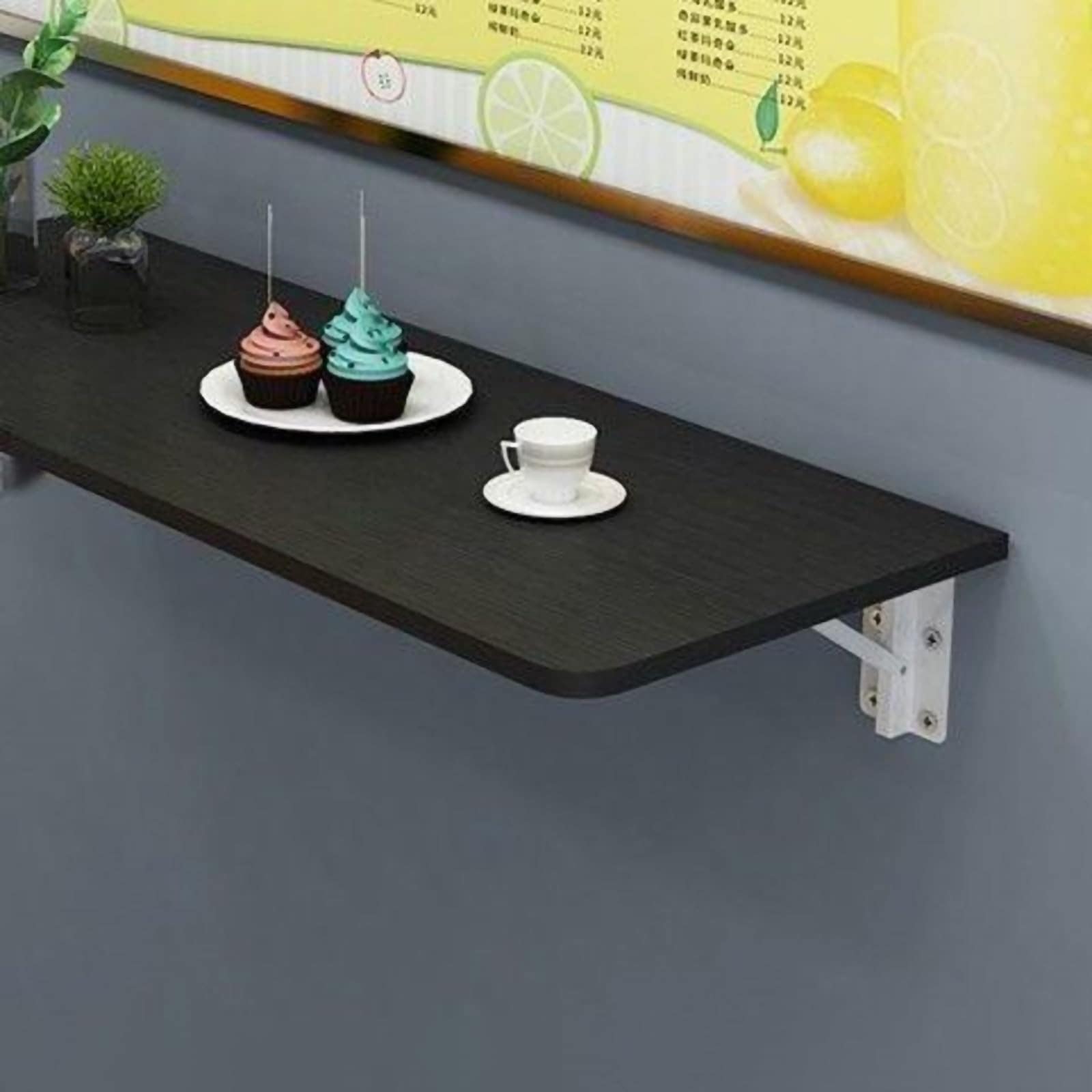 折りたたみ式壁掛けドロップリーフテーブル＆コンパクトコンピュータデスク - 省スペースワークベンチ（自宅オフィスキッチン用） - スタイリッシュブラック130x40cm/51x16インチ