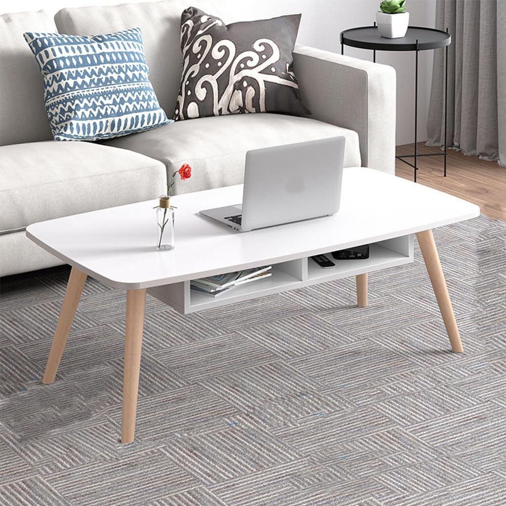 ZONESUM ローテーブル センターテーブル 幅100×奥行50×高さ42.5cm 一人暮らし リビング 机 デスク 木製 北欧風 シンプル おしゃれ 組立簡単 収納付き