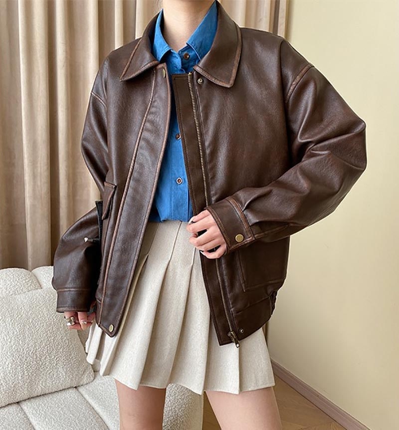 【急速出荷!】レディース ジャケット アウター ジャケット レディース フェイクレザー オーバー ポケット付き 長袖 男女兼用 ユニセックス オーバーサイズ 大きいサイズ 秋新作 秋服 春服 着痩せ