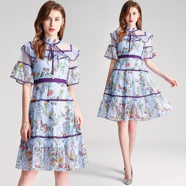 総レースボウタイネックフレア 結婚式 ワンピ 二次会 入学式 入園式 卒業式 大人 上品 OL レディース 春 夏 秋 冬