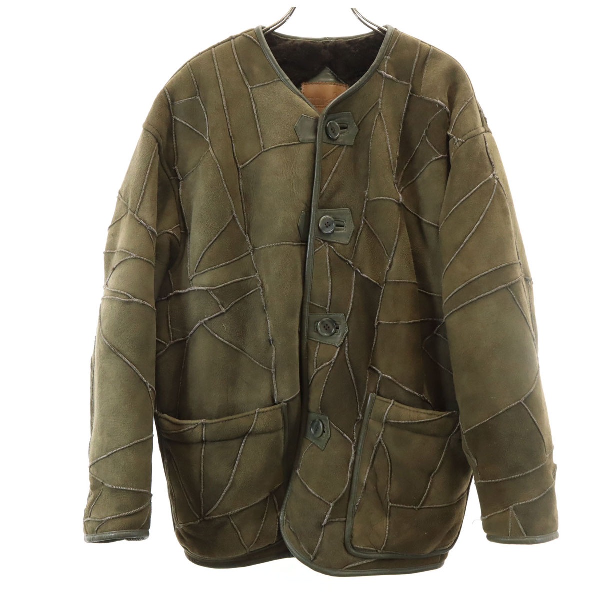 HAI SPORTING GEAR ハイスポーティングギア 80s ヴィンテージ パッチワーク ムートンジャケット M オリーブ系 イッセイミヤケ メンズ 古着