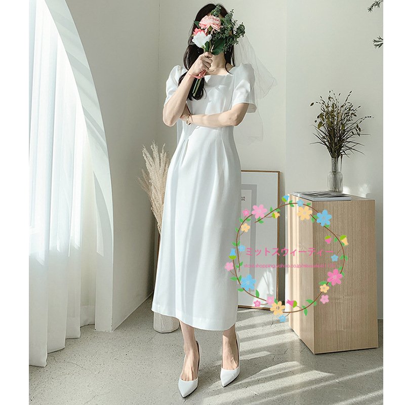 パーティードレス ミディアムドレス 白 ワンピース お呼ばれ 花嫁ドレス Sale 69 Off ウ 結婚式 披露宴 二次会