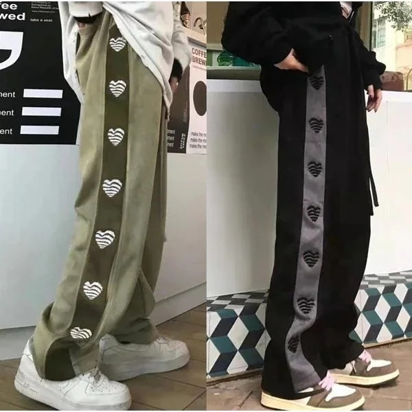 5点セット ライン ワイドパンツ レディース 韓国 ファッション サイドライン プリント ジャージパンツ福袋