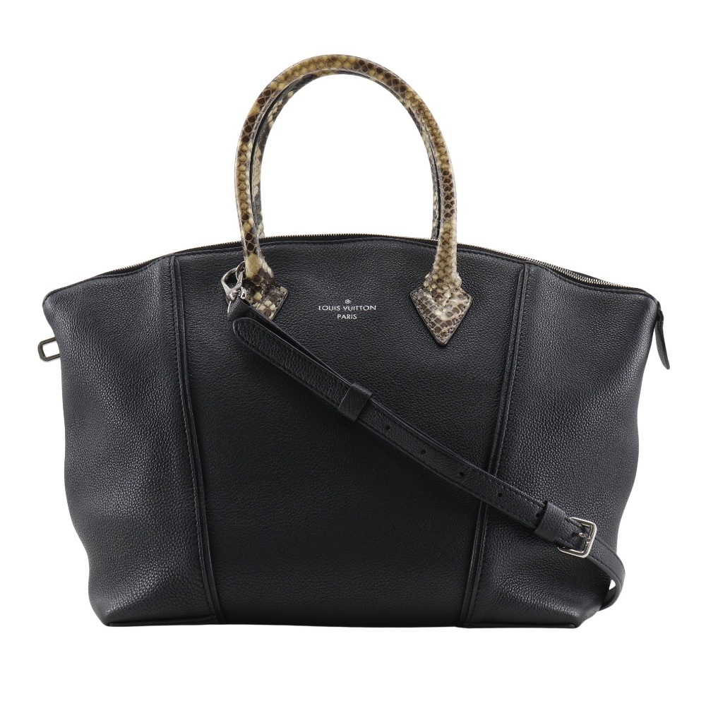 ロックイットMM パルナセア 2WAYショルダー N91384 ハンドバッグ レザー パイソン ノアール 黒 PL2115 レディース 中古品