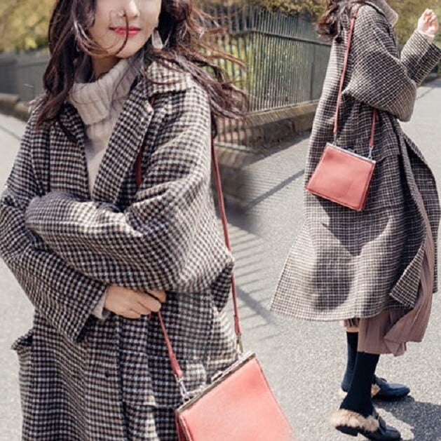 レディース 羽織り コート アウター オーバーサイズ ロング丈 ステンカラーコート チェック 格子柄 インスタ映え 可愛い かわいい 韓国 かっこいい カジュアル 大人 上品 シンプル lout064 6,485円