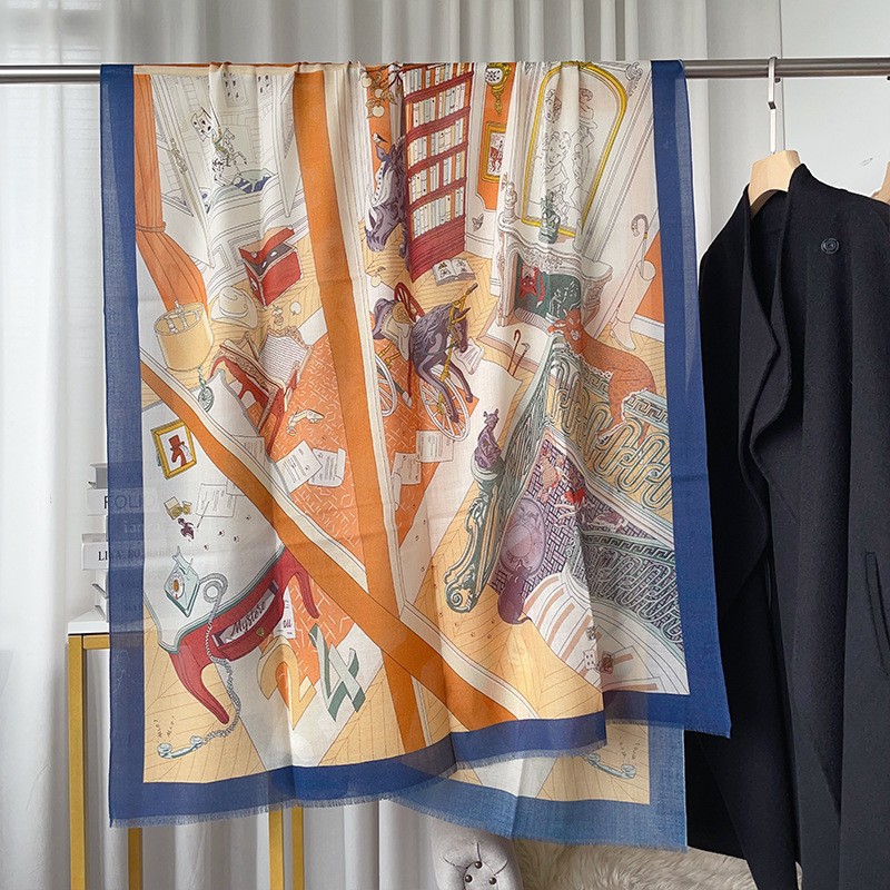 秋冬のマルチカラーで快適な通気性ストールデジタルプリントスカーフストール気質軽量カシミヤ