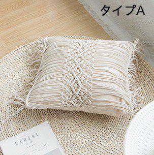 クッションカバー フリンジ タッセル カバー インテリア 45cm×45cm クッションカバー 枕カバー 手織り かわいい おしゃれ シンプル 無地 リビング ベッドルーム コットン 正方形 生成り