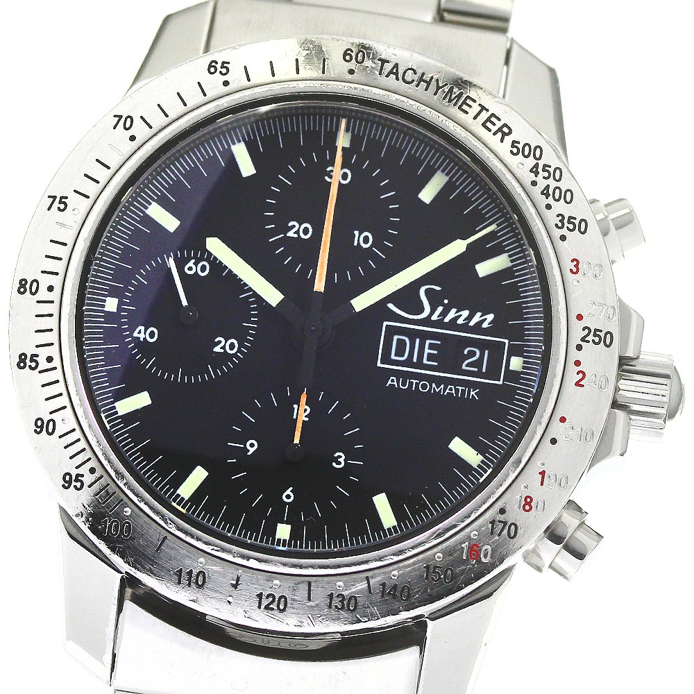 ジン Sinn 303 クロノグラフ デイデイト 自動巻き メンズ 保証書付き_778335【中古】