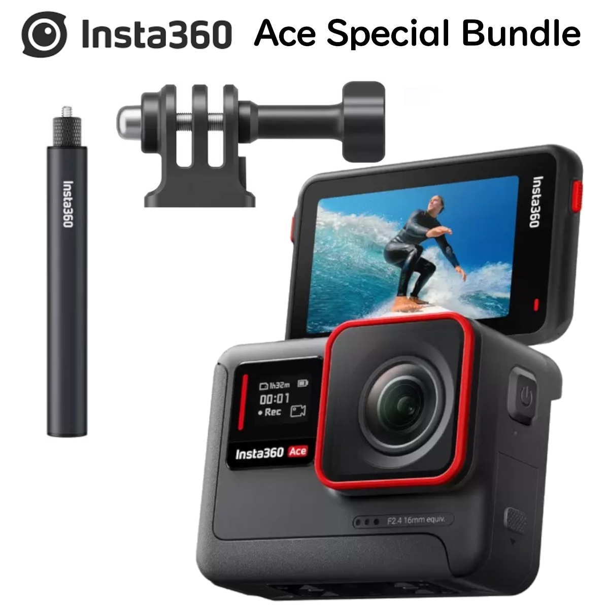 Insta360 Ace インスタ360 アクションカメラ 70cm自撮り棒1/4インチアダプターセット 広角 AI編集 360度撮影で消える自撮り棒 コストコ 直送品