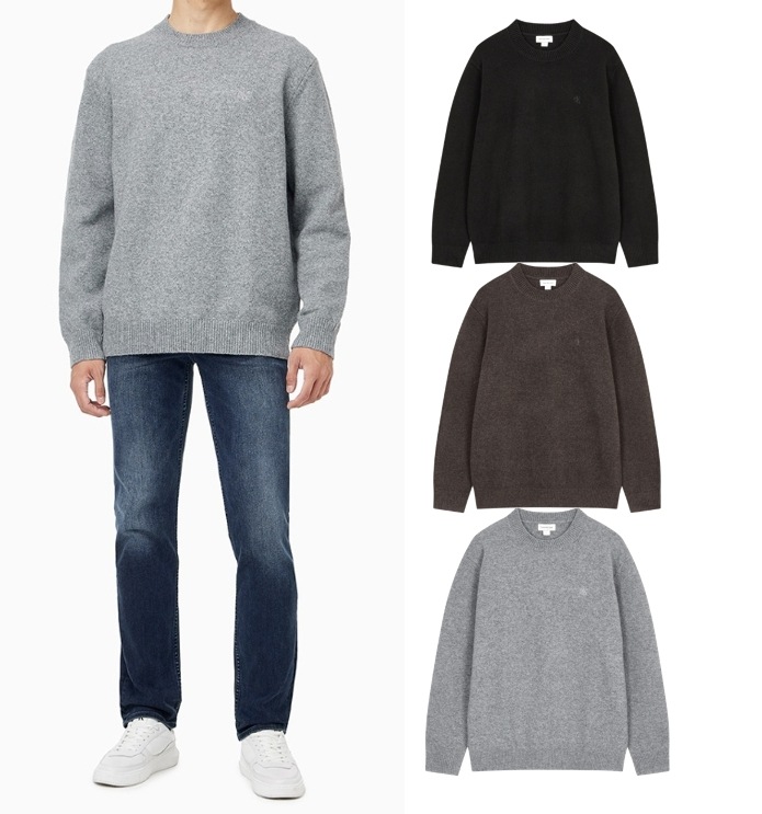 Wool Blend Crew Neck Knit Sweater (J327336)