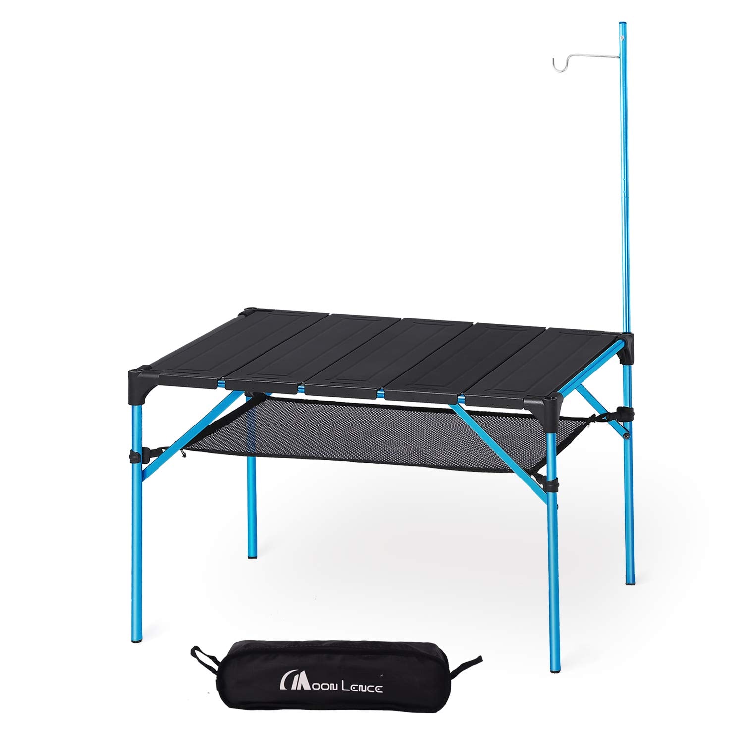 MOON LENCE キャンプ テーブル アルミニウム合金 ロールテーブル ランタンハンガー付き アウトドア ハイキング BBQ 折りたたみ式 コンパクト 超軽量