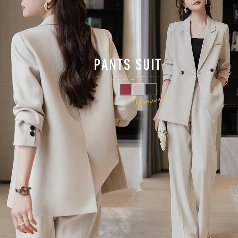 パンツ セットアップ レディース 2点セット ジャケット ワイドパンツ 春 秋 ビジネス 着痩せ 上品 シンプル カジュアル 女性らしい きれいめ ビジネス オフィス 通勤 OL 入学式 入園式