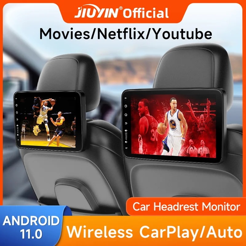 納期21日Jiuin-タッチスクリーン付きヘッドレスト,IPSディスプレイ,Androidタブレット,車の後部座席用,プレーヤー,自動,YouTube,オンラインビデオ,音楽