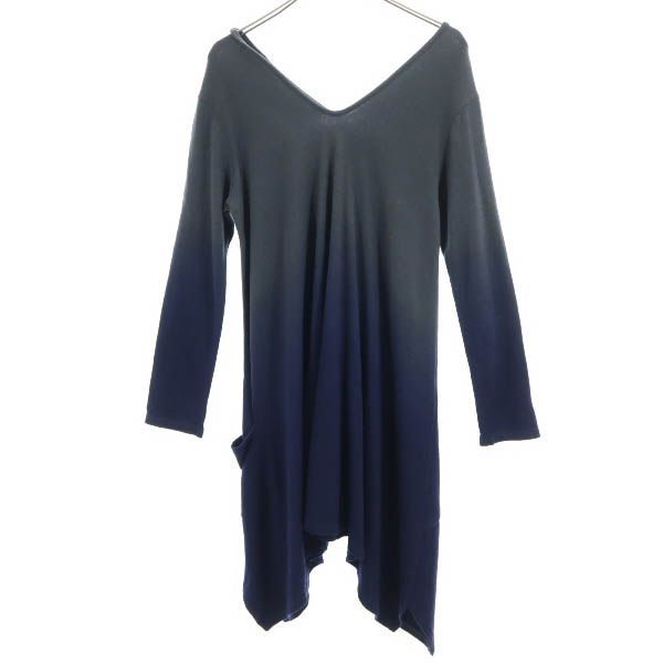 ワイズ グラデーションカラー 長袖 ニット ワンピース 2 グレー×紺 Ys Yohji Yamamoto レディース