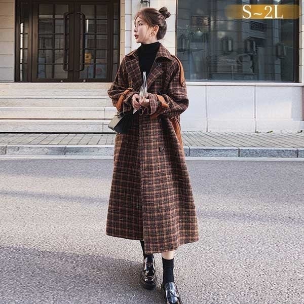 チェスターコート チェック柄 レディース ロングコート コクーンコート 防寒ドロップショルダー 小柄 ロングチェスターコート 超ロング アウター 服 定番 オーバーサイズ カジュアル あった