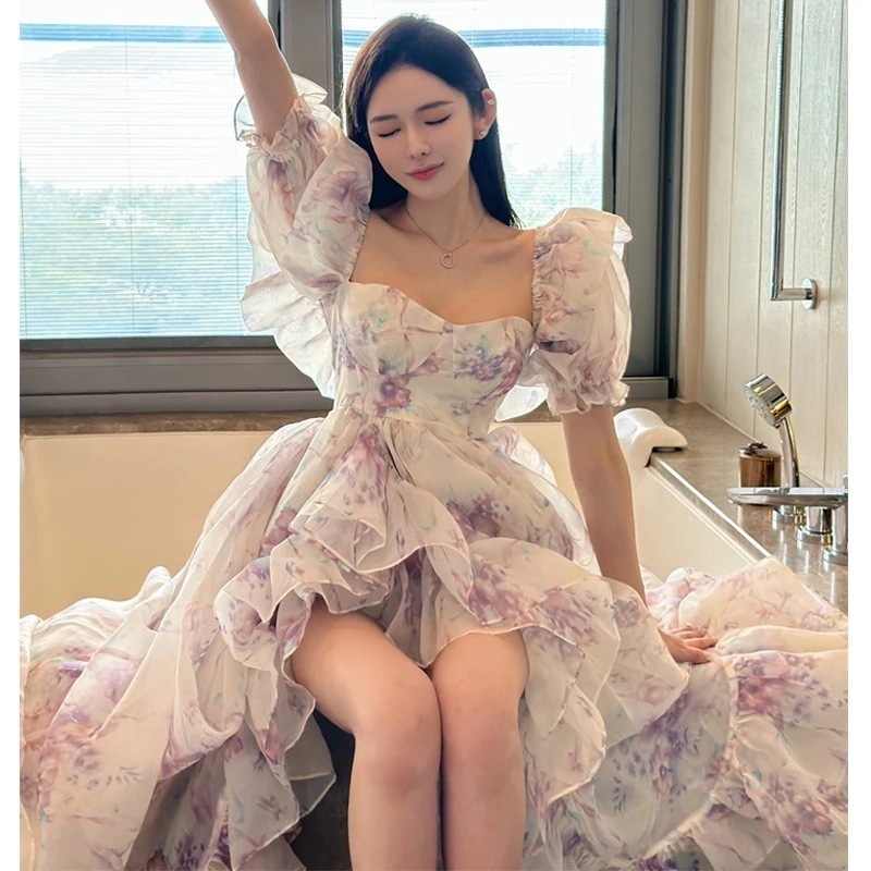 ロリータ スクエアネック パフスリーブ ランナウェイプリンセスドレス 誕生日プレゼント ドレス ドレス 妖精 スーパーフェアリーシリーズ