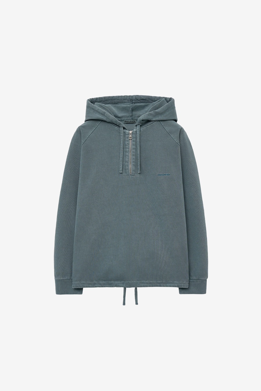 【INSILENCE】 PIGMENT DYED HALF ZIP HOODIE : BLUISH GREEN