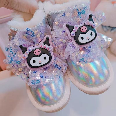 サンリオ 新品 かわいい サンリオ クロミキッズ ダウンブーツ スノーブーツ 裹起毛 冬 キラキラ