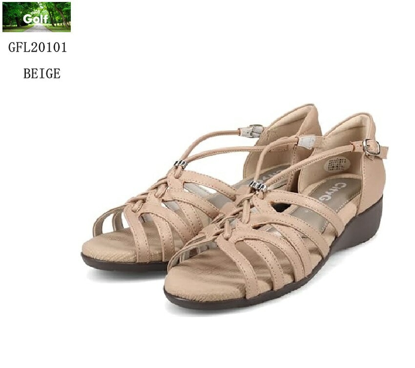 (City Golf)シティ ゴルフ GFL20101 カジュアルコンフォートカカト付きウェッジサンダル 本革 甲の２本ストラップの間に可動式の調節金具が付いておりより足にフィットするよう微調整が可能