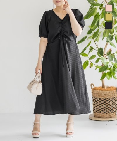 大きいサイズ レディース LL 3L 4L XL XXL XXXL CLETTEオリジナルシャーリングリボンワンピース