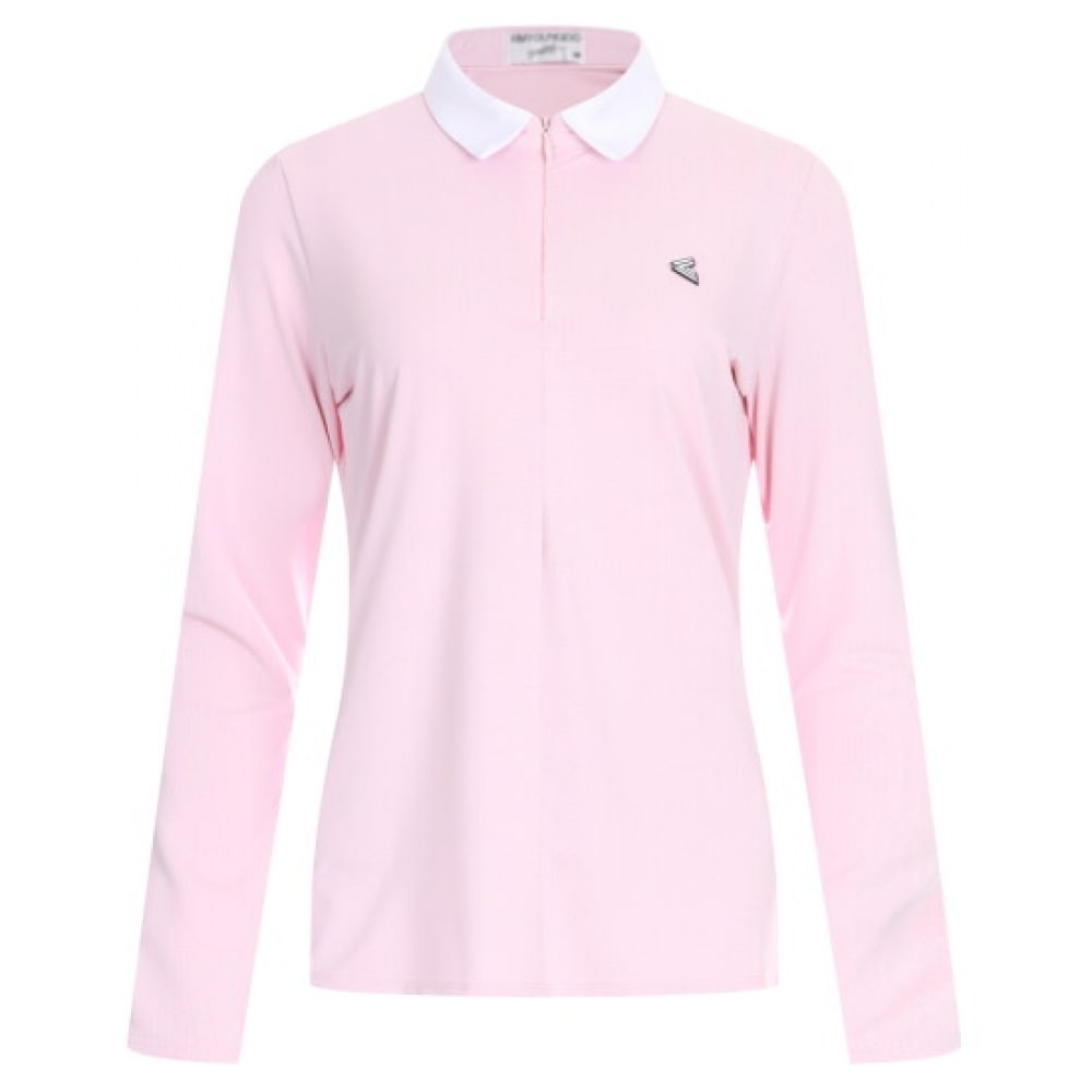 ショップアン レディース ゴルフウエア ジップ付き ロングスリーブ Tシャツ ピンク LB-WSH-226