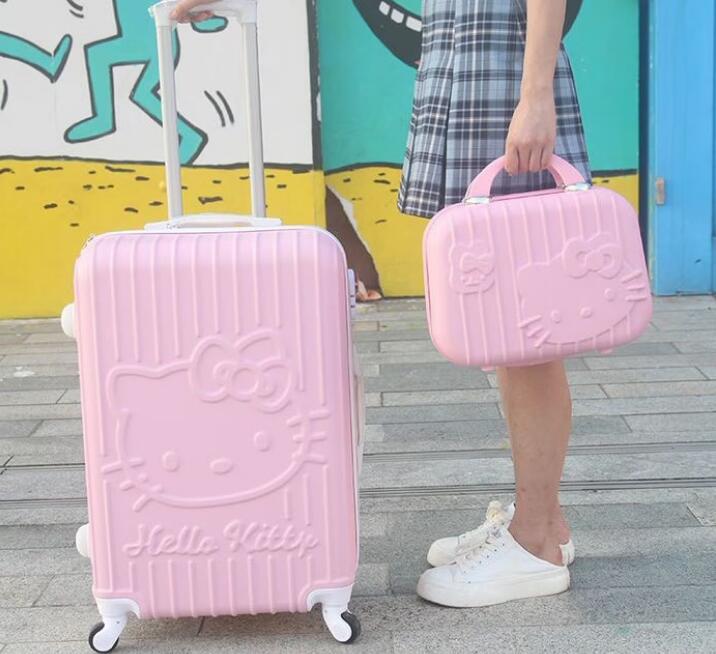 かわいい ハローキティ 旅行出張 スーツケース キャリーケース 親子セット 機内持込 ファスナー キャリーバッグ ジッパー 人気 静音 短距離旅行出張 360自由回転 ビジネス 多機能