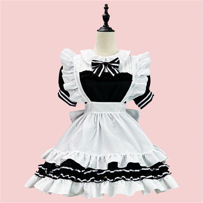 【即納】ハロウィンコスプレ 猫ちゃん仮装 メイド 服 ゴスロリ 萌え コスプレ 衣装 仮装 女装 フリル ロリータ かわいい カチューシャ 付き セットウェイトレス レディー