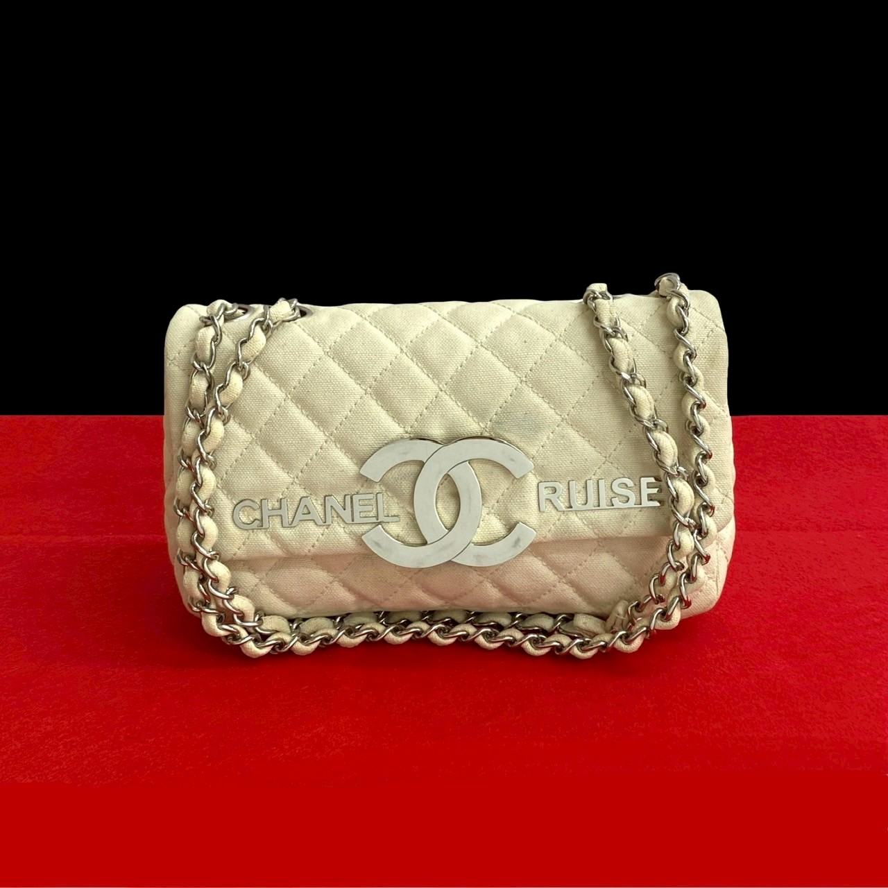 クルーズコレクション マトラッセ ココマークショルダーバッグ キャンバス ホワイト 415-9