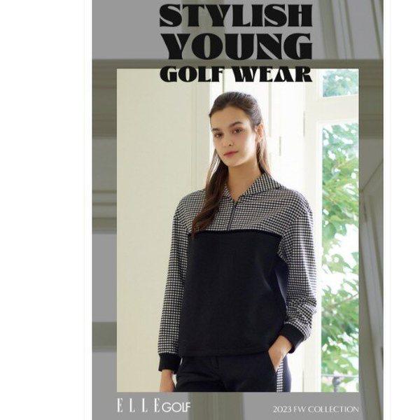 女性チェックポイントセーラーカラーTシャツ6J65481 ブラックメランジグレー_CC