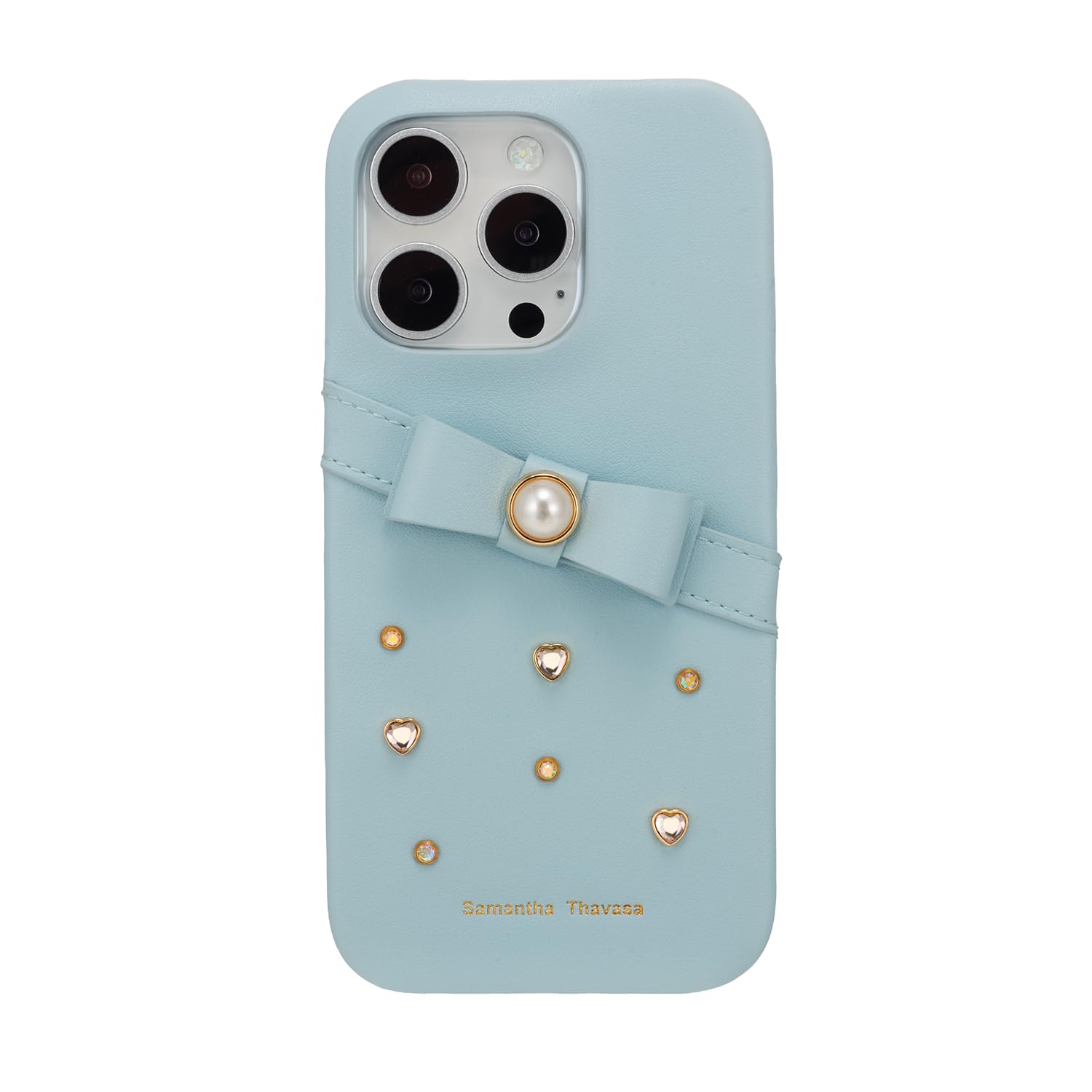 [Samantha Thavasa] iPhone 16 Pro ケース 背面型 Wrap Case with Bijou for 正規品 サマンサタバサ (Light Blue)