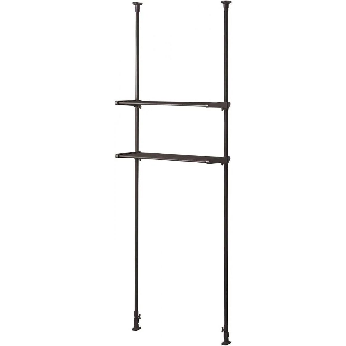 ベストコ 洗濯機ラック ハンガー掛付 つっぱりタイプ ブラウン NY-237　防水パン対応 ランドリー収納 脱衣所 折りたたみ 【お客様組立】