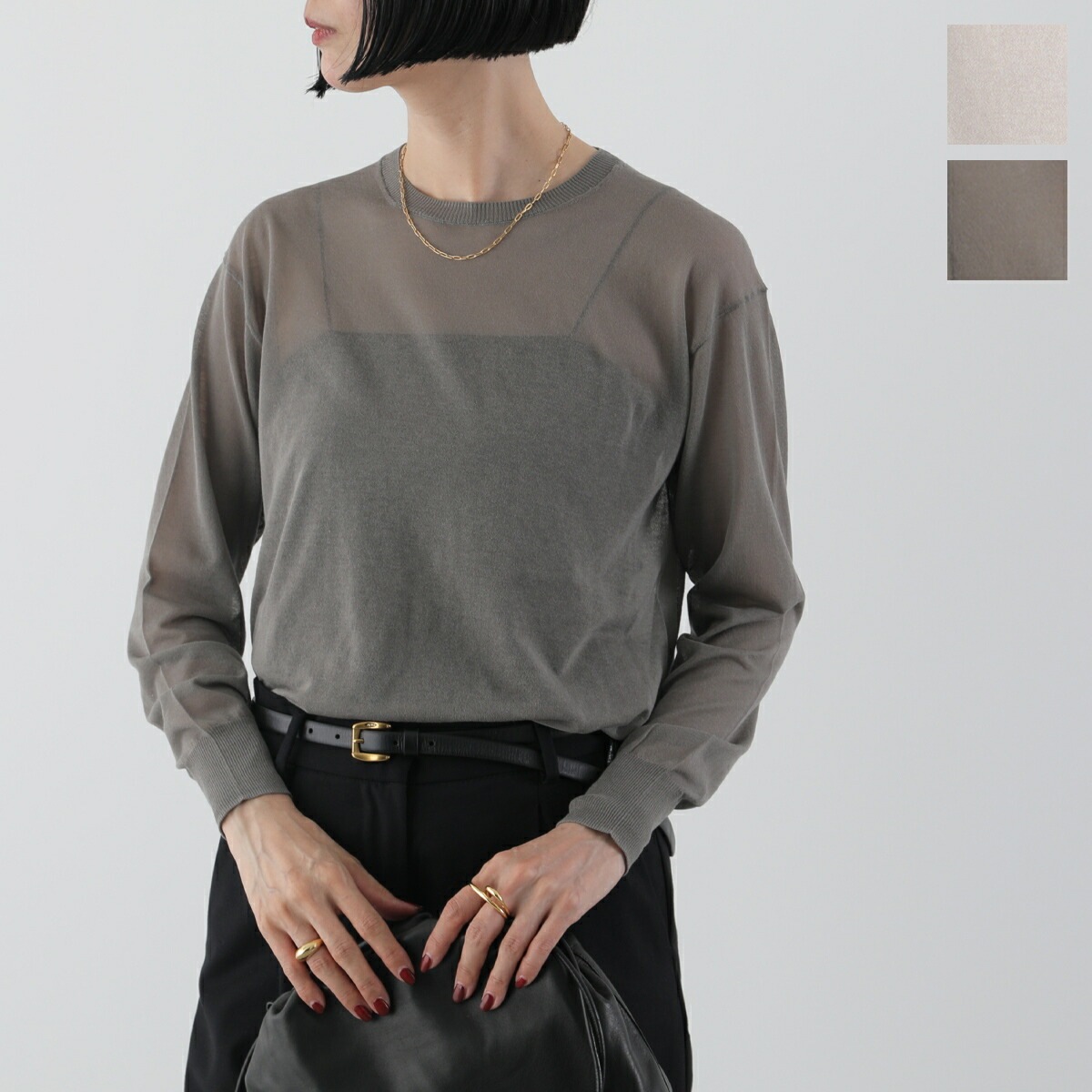 【訳あり】IHATOV イーハトーブ シアーニット Sheer Round Knit IH12-6A-87307 レディース 長袖 クルーネック GRAY