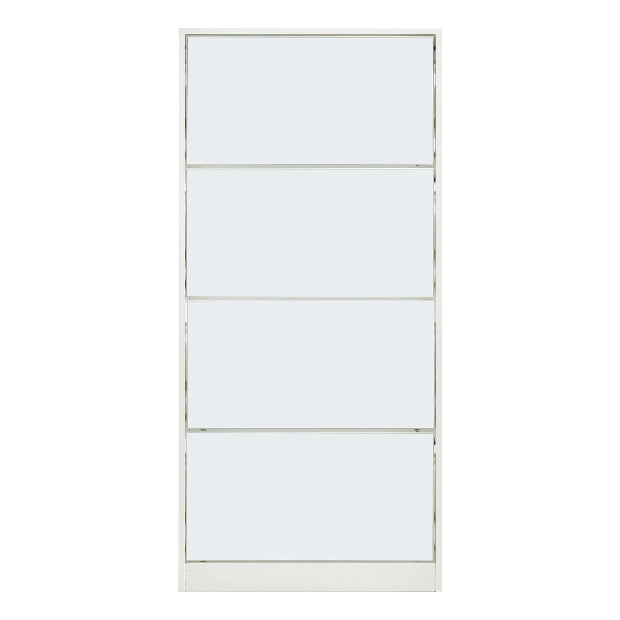 【安心保証】【新品】　ホワイト 薄型 4段 シューズラック スリム シューズボックス 靴箱 下駄箱 ミラー 全身鏡 姿見 スリム くつ箱 靴入れ 収納ラック エントランス 靴収納 靴収納棚 おしゃれ