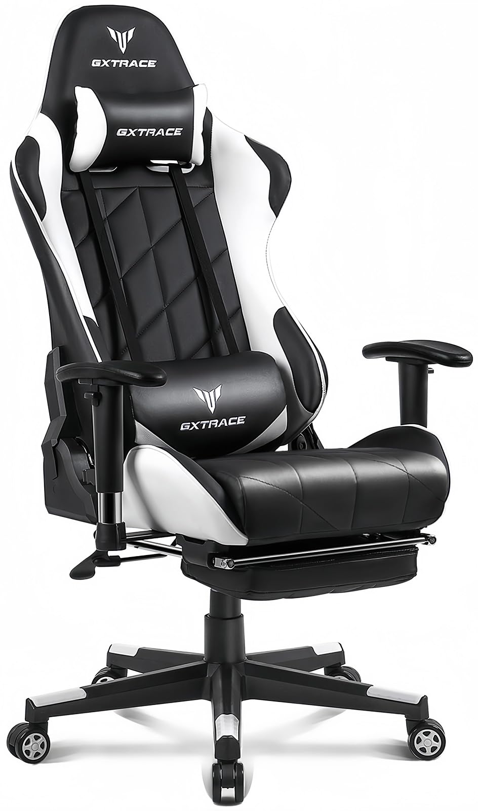 GXTRACE ゲーミングチェア ゲームチェア デスクチェア パソコンチェア オットマン付き オフィスチェア 人間工学 １６５度 リクライニング ハイバック テレワーク 椅子 PCチェア (White