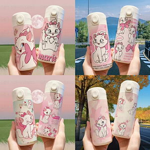 新作 韓国 流行り人気 かわいいマリーちゃん ステンレス保温カップ420ml 保温保冷大容量水筒 二重断熱構造 直飲みごろ長持ち真空断熱水筒 ピンク