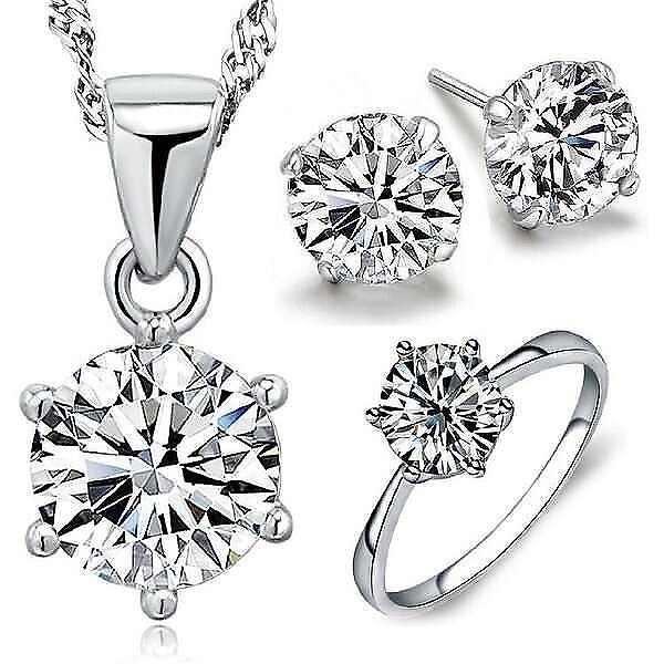 3点セット ネックレス ピアス 指輪 一粒ダイヤ 1カラット 大粒 プラチナ仕上げ シルバー925 人気 プレゼント セール