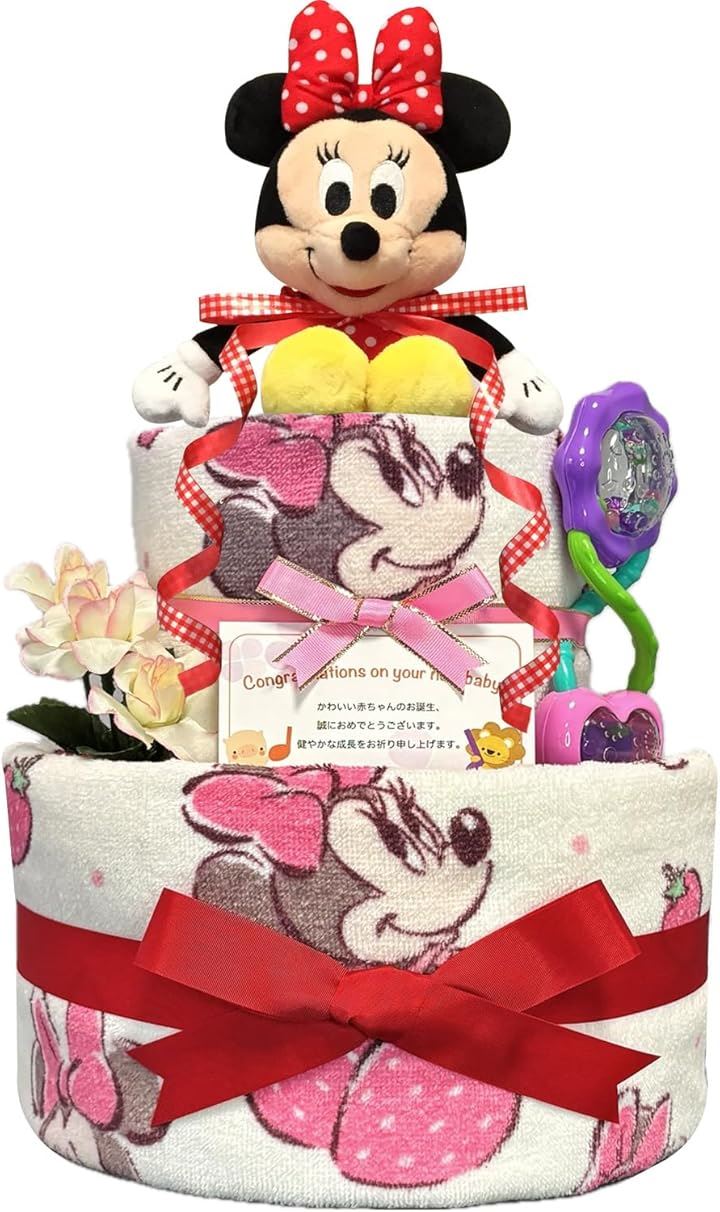 おむつケーキ 女の子 出産祝い 赤ちゃん 誕生日 ベビーシャワー ギフト 2段(ピンク, ご出産祝い・新生児用にオススメおむつサイズＳ)