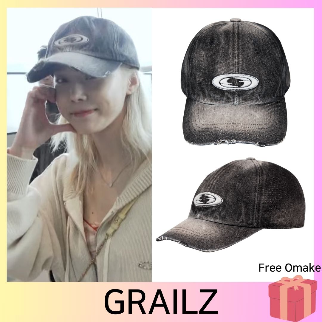 [AESPA ウィンター着用] DENIM OVAL LOGO CAP 帽子 BLACK 韓国ファッション + FREE OMAKE