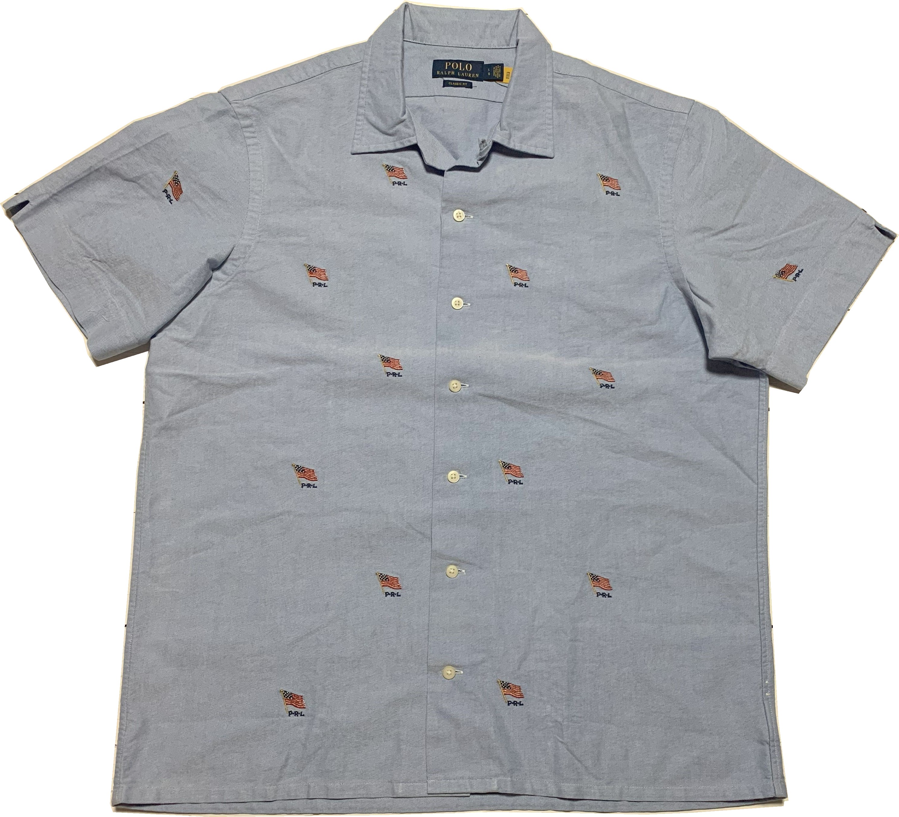 半袖 オープンカラーシャツ 刺繍 ブルー 開襟 メンズ PR2-033