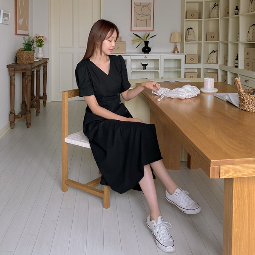 [JSTYLEのイーブレット] イーブレットクリーン VネックボタンラップロングドレスJスタイル