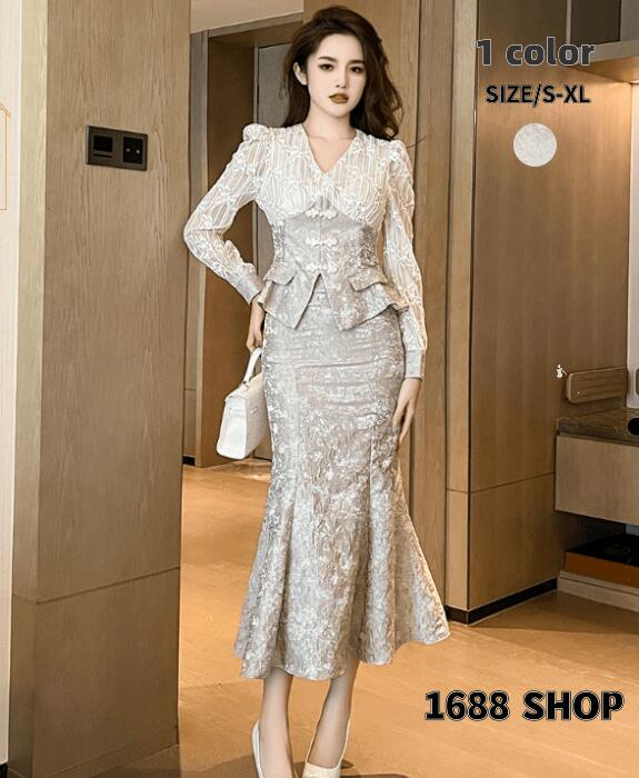 上下セット セットアップ トップス+スカート　2点セット シャツ　ハイウエストスカート　花柄　ジャケット　長袖シャツ　タイトスカート　 ひざ丈スカート パーティー お嬢様 OL 上品 オフィスレディ