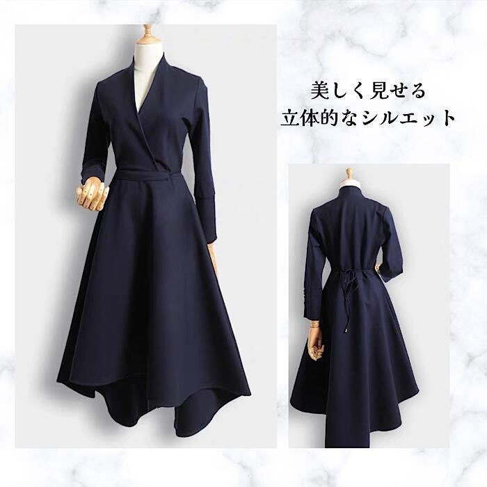 【急速出荷】ワンピース レディース40代 フォーマル 春 春物 きれいめ Aライン 膝丈ワンピース ロングワンピース上品 長袖袖 Vネック 無地 膝丈ワンピース 着痩せ オシャレ 結婚式ドレス エ