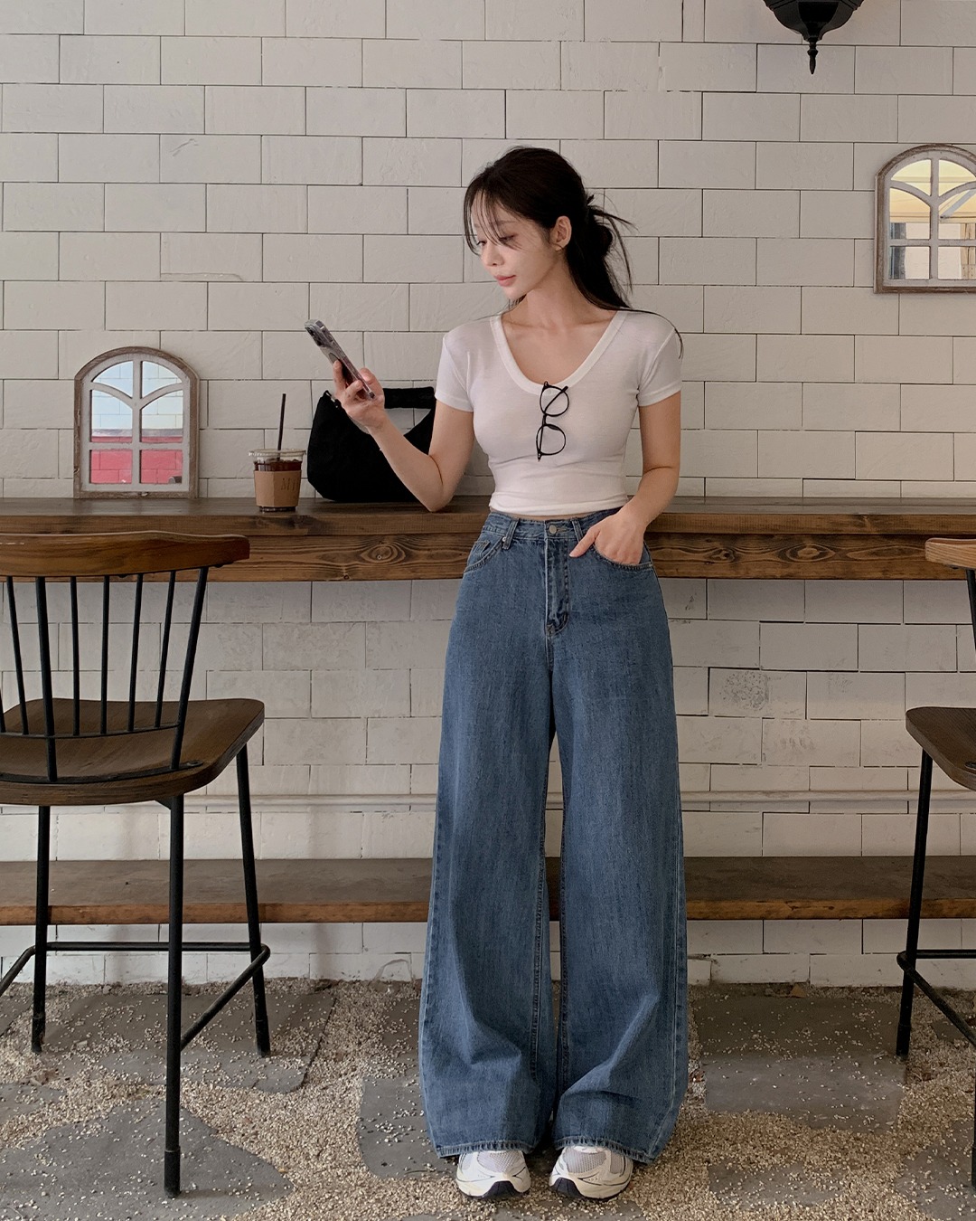 ロッキーワイドデニムパンツ韓国ファッション レディース