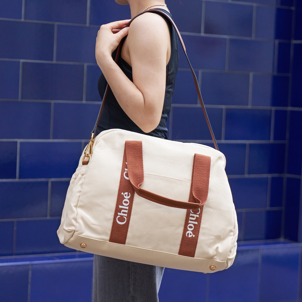 クロエ バッグ レディース ショルダーバッグ 2WAY マザーズバッグ コットン ホワイトブラウン クロエキッズ Chloe KIDS C20190-148 A4対応