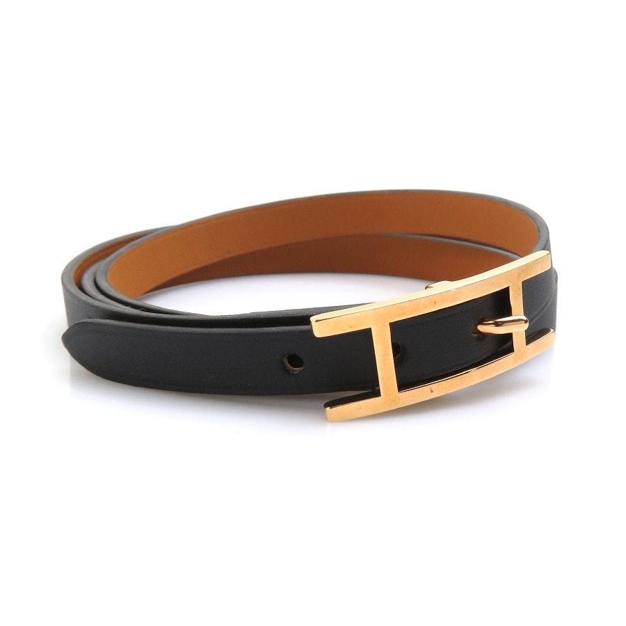 エルメス HERMES ブレスレット アピ レザー/メタル ブラック/ゴールド レディース e58970g