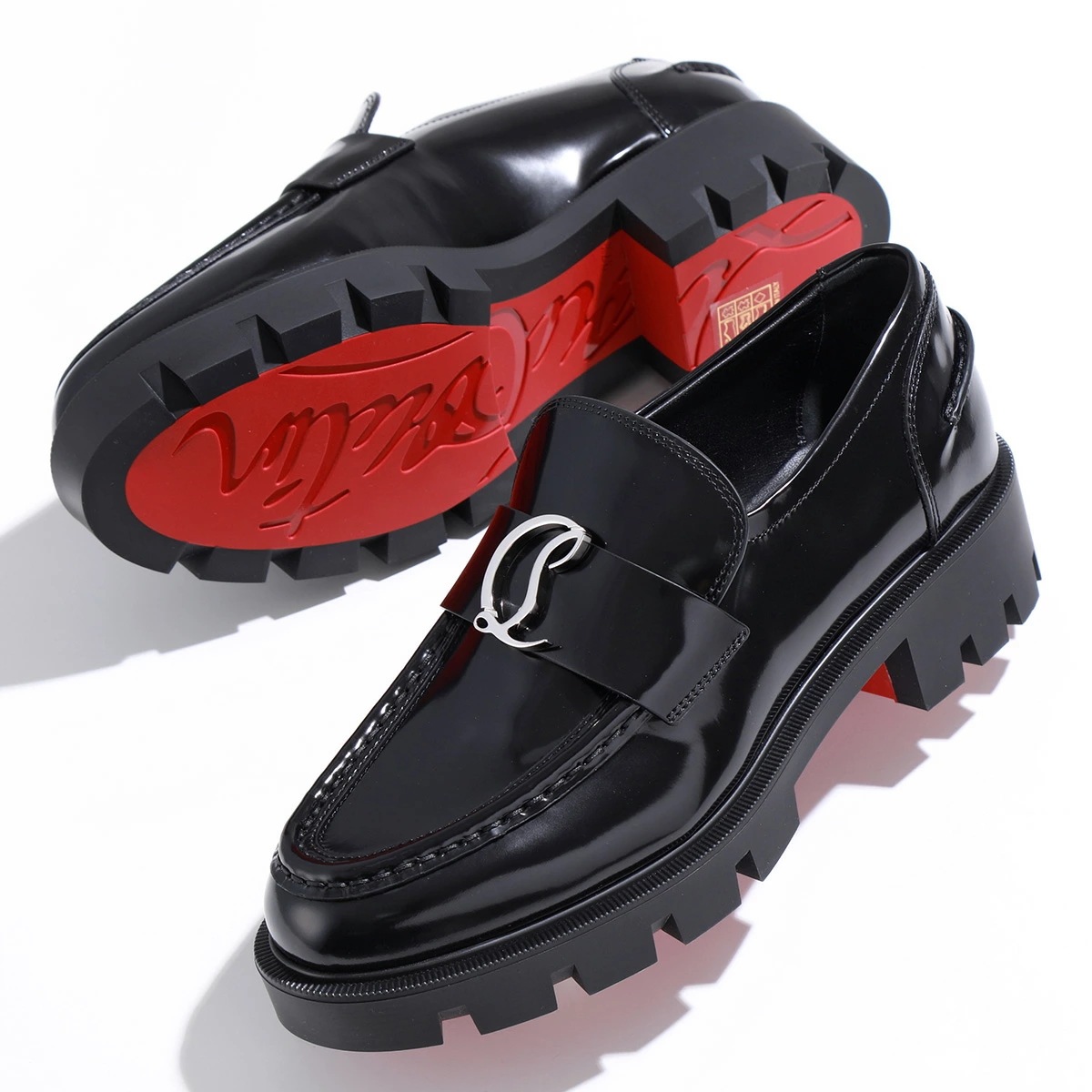 Christian Louboutin クリスチャンルブタン ローファー Cl Moc Lug 3221081 レディース レザー メタルロゴ シューズ 靴 B439/BLACK