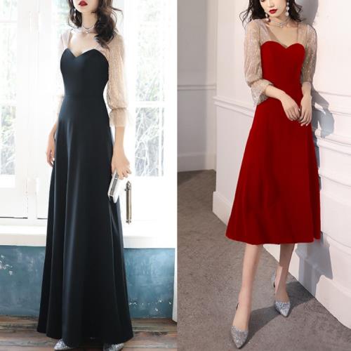 【即納】結婚式お呼ばれドレス 同窓会ドレス 成人式ドレス パーティードレス 韓国 ロングドレス 黒 赤 ブラックドレス イブニングドレス ワンピース ロング丈 レディース スパンコール 春 夏 秋 冬